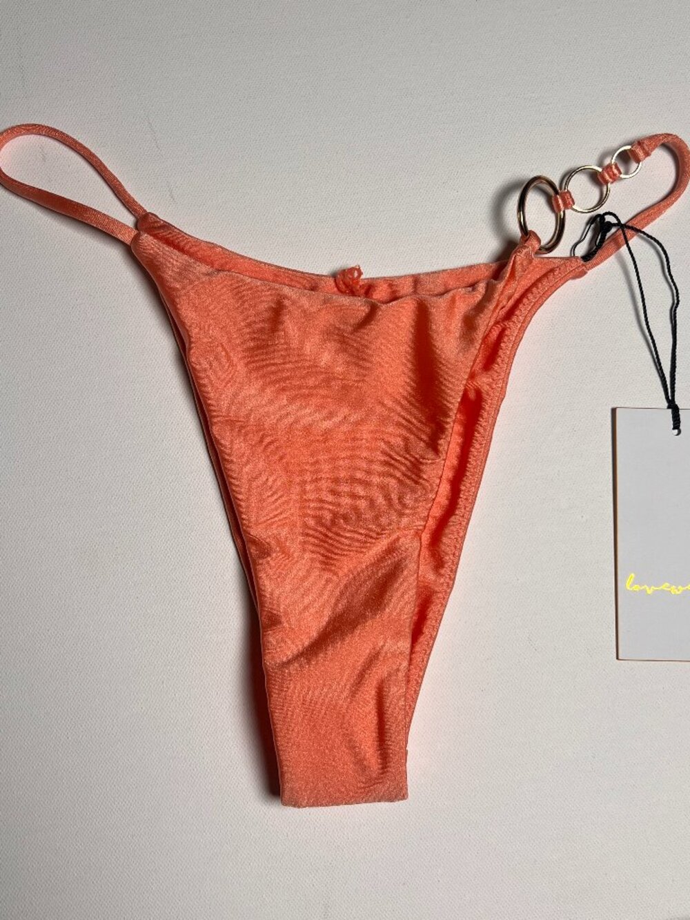 NWT LOVEWAVE Orange Cheeky Bikini Bottoms Silver Metal